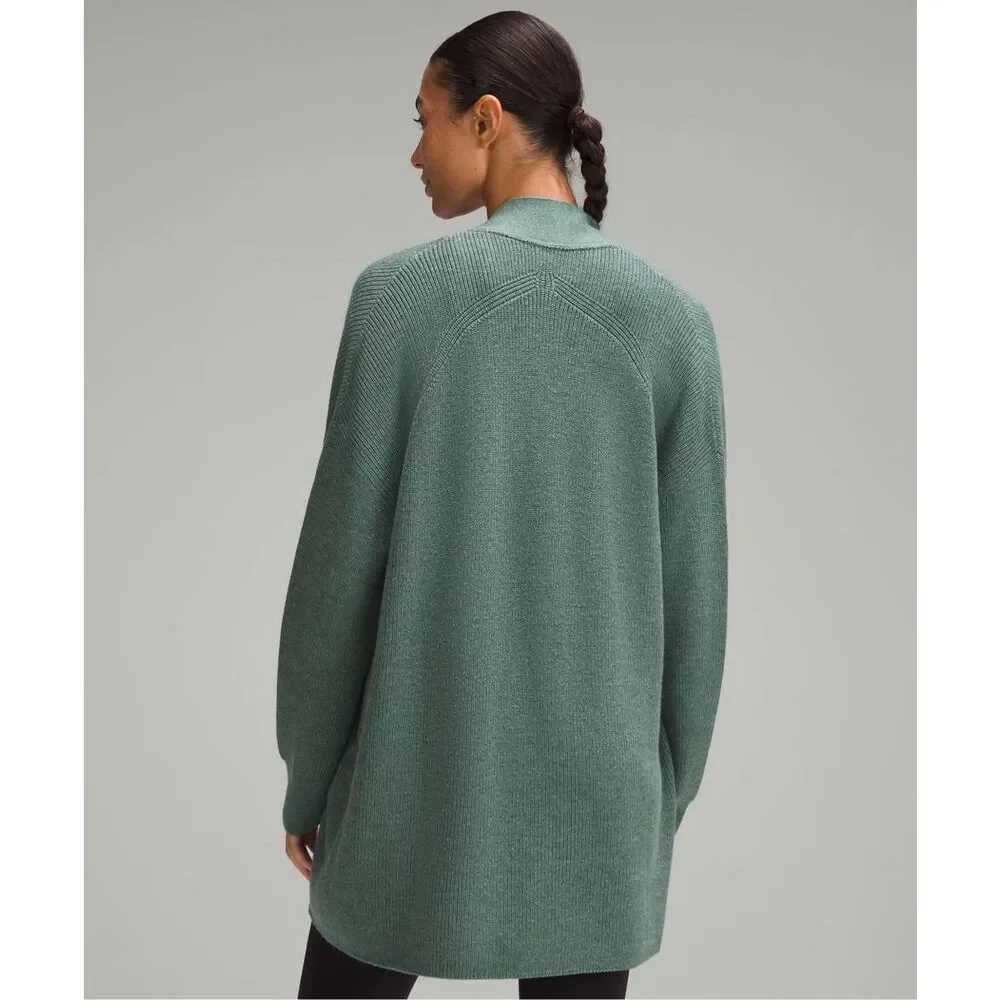 Lululemon Merino Wool Blend Ribbed Long Wrap Sweater Heathered Medium Forest Siz